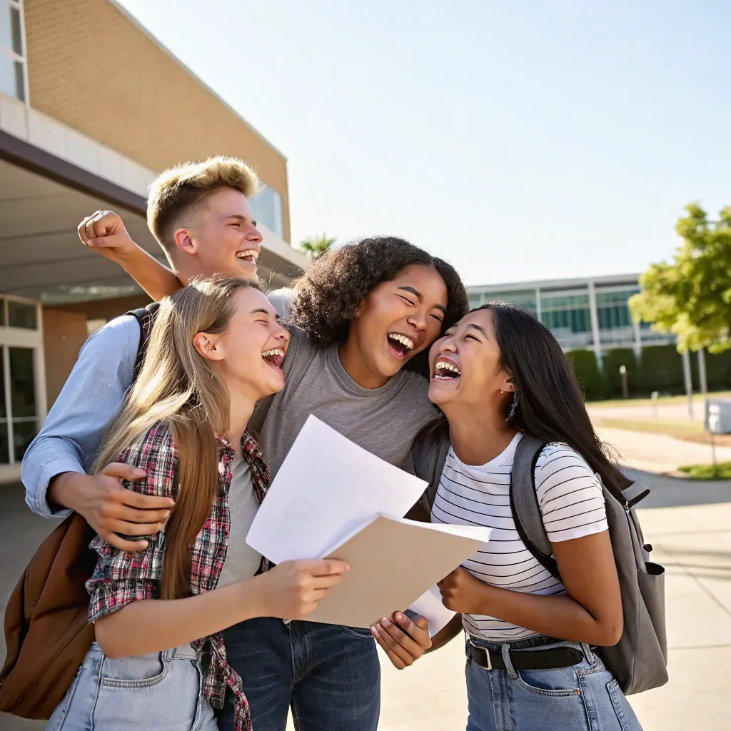 Students celebrating exam success